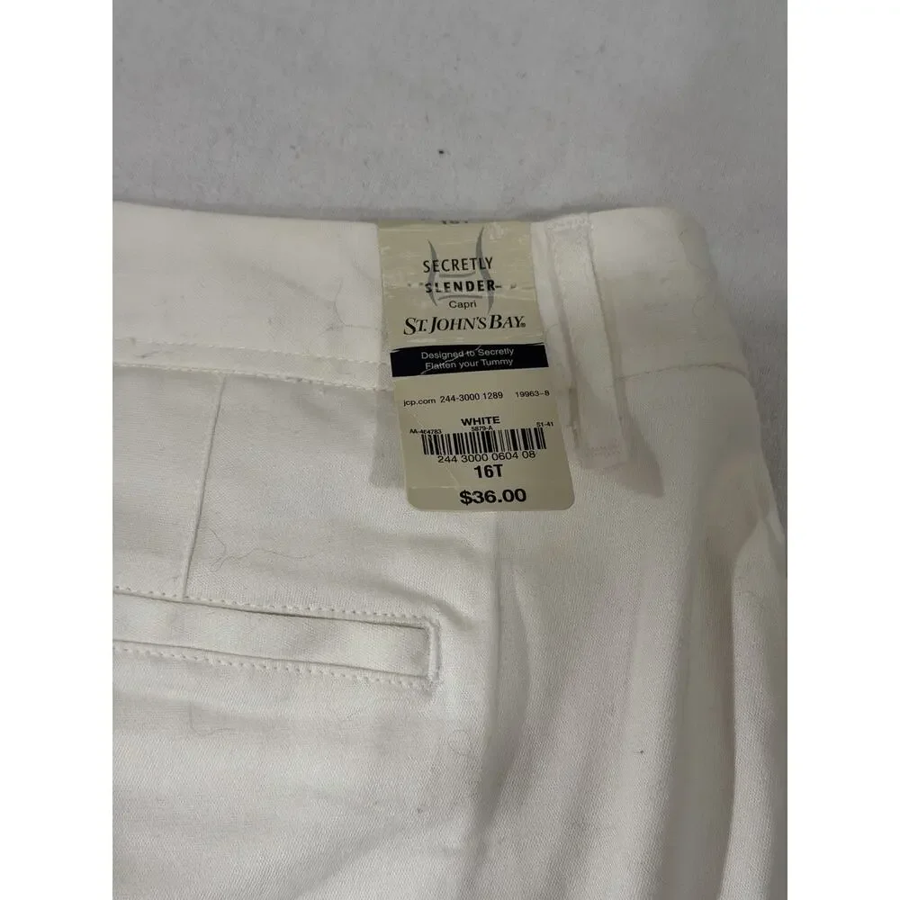 St. John's Bay White Capri Pants Twill Straight Leg Stretch Women Tall NEW - Picture 6 of 7